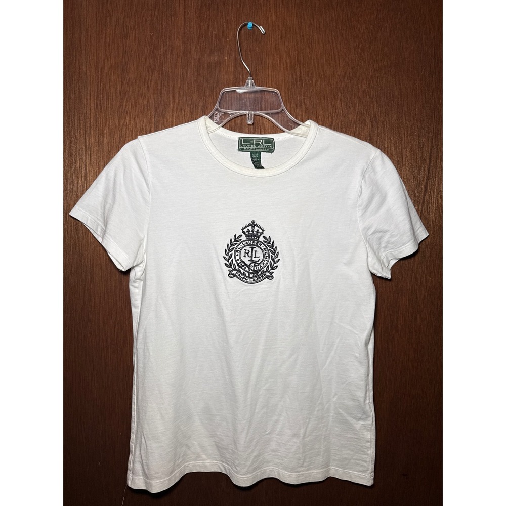 Lauren Active Ralph Lauren Womens White Cotton Crest Graphic T-Shirt Medium M